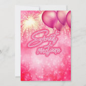 Heet roze ballon vuurwerk gouden schittering kaart (Achterkant)