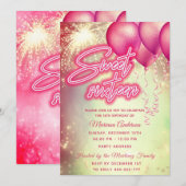 Heet roze ballon vuurwerk gouden schittering kaart (Voorkant / Achterkant)