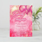 Heet roze ballon vuurwerk gouden schittering kaart (Staand voorkant)