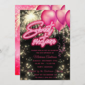 Heet roze ballon vuurwerk gouden schittering kaart (Voorkant / Achterkant)