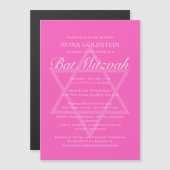 Heet roze Bat Mitzvah-feest Ster van David Magnetische Uitnodiging (Voorkant / Achterkant)
