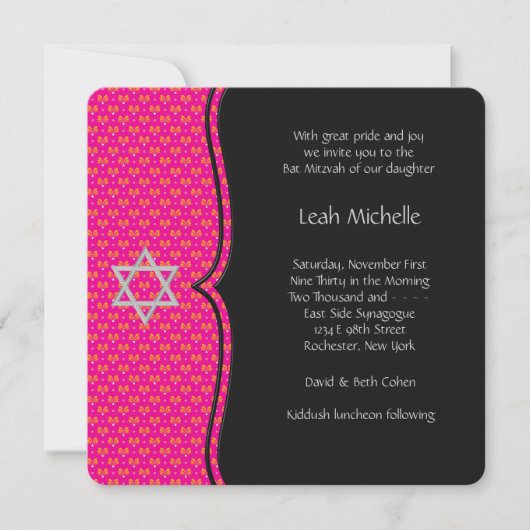 Heet Roze Bat Mitzvah Kaart (Voorkant)