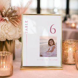 Heet roze Bat Mitzvah tafelnummer met foto