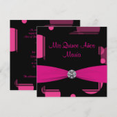 Heet Roze Bellen Quinceanera Kaart (Voorkant / Achterkant)