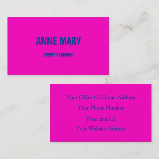 Heet Roze Blauw Modern Bold Helder Kleurrijk Trend Visitekaartje (Voorkant / Achterkant)