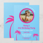 Heet Roze & Blauw Moderne Foto 21e Verjaardag Kaart (Voorkant / Achterkant)