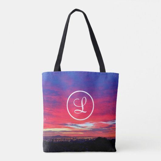 Heet roze blauw zonsondergang foto aangepaste mono tote bag (Achterkant)