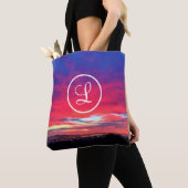 Heet roze blauw zonsondergang foto aangepaste mono tote bag (Dichtbij)