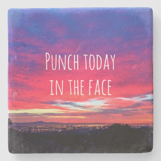 Heet roze blauw zonsondergang punch vandaag in het stenen onderzetter (Voorkant)