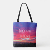 Heet roze blauw zonsondergang punch vandaag in het tote bag (Achterkant)