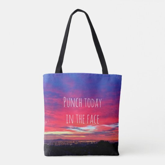 Heet roze blauw zonsondergang punch vandaag in het tote bag (Achterkant)