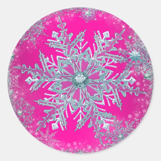 Heet Roze Blauwgroen Blauw Sneeuwvlok Stickers (Voorkant)