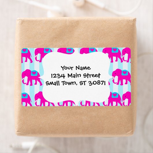 Heet Roze Blauwgroen Turquoise Blauwe Olifanten op Etiket (Insitu)