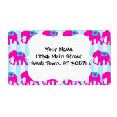 Heet Roze Blauwgroen Turquoise Blauwe Olifanten op Etiket (Voorkant)