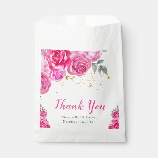 Heet Roze Bloemachtige Bruiloft Feest Bedankzakje (Voorkant)