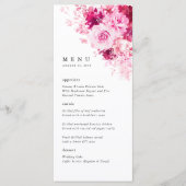 Heet Roze Bloemachtige Bruiloftsreceptie Diner Men Menu (Voorkant)
