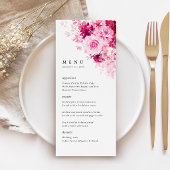 Heet Roze Bloemachtige Bruiloftsreceptie Diner Men Menu