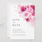 Heet Roze Bloemachtige Trouwdag Save The Date (Voorkant)