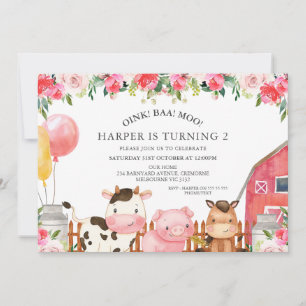 Heet Roze Bloemen Boerderij Dieren Ballonnen Verja Kaart