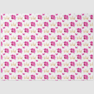 Heet Roze Bloemen en Gouden Kronen Tissuepapier