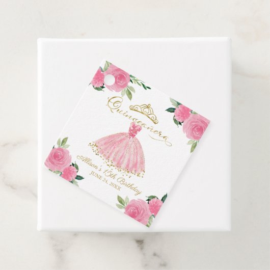 Heet Roze Bloemen Quinceanera Bedankjes Labels (In situ)