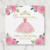 Heet Roze Bloemen Quinceanera Bedankjes Labels (Voorkant)