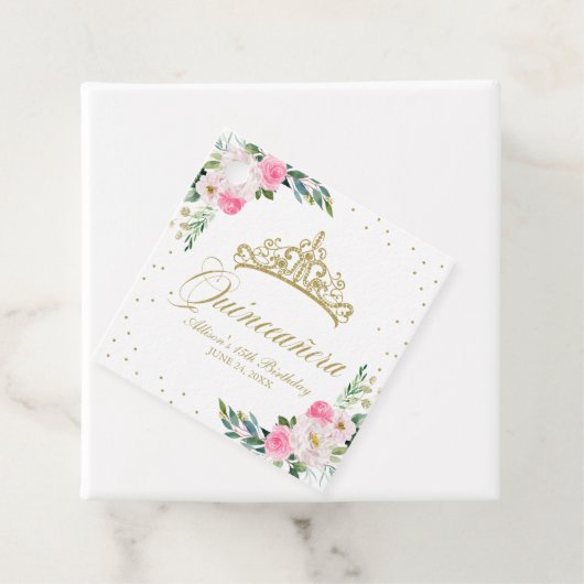 Heet Roze Bloemen Quinceanera Bedankjes Labels (In situ)