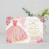 Heet Roze Bloemen Quinceanera Folie Uitnodiging (Staand Voorkant)