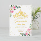 Heet Roze Bloemen Quinceanera Folie Uitnodiging (Staand Voorkant)