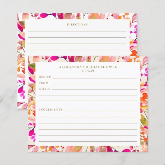 Heet Roze Bloemen Vrijgezellenfeest Recept Kaart (Voorkant / Achterkant)