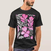 Heet Roze Bloemen Waterverf Patroon met Zwarte tin T-shirt (Voorkant)