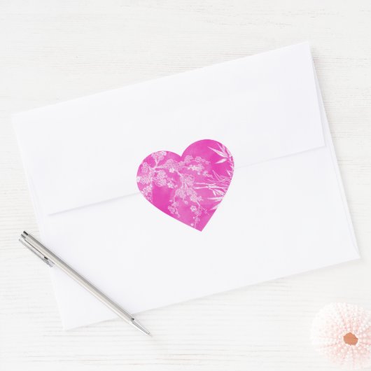 Heet roze bloemenbloesem textuur hart sticker (Envelop)