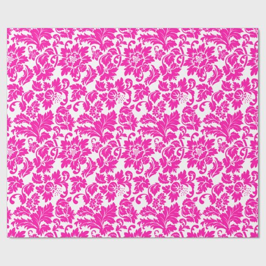 Heet roze bloemendamast cadeaupapier (Vlak)
