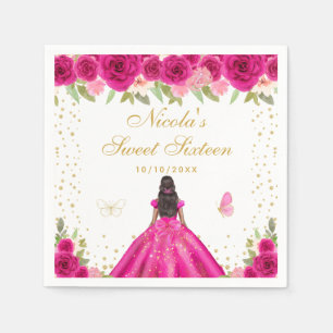 Heet roze bloemendekoratie donkere huid prinses Sw Servet