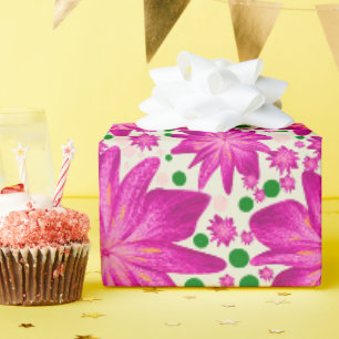 Heet Roze Bloemendessinpatroon Cadeaupapier
