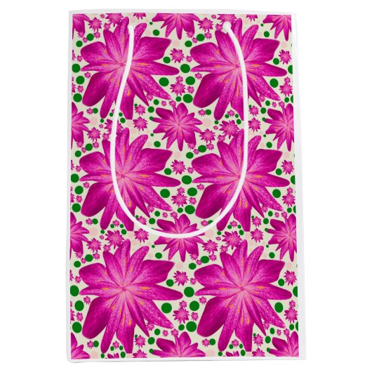 Heet Roze Bloemendessinpatroon Medium Cadeauzakje (Voorkant)