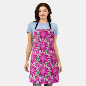 Heet Roze Bloemendessinpatroon Schort (Gedragen)