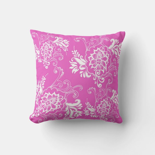 Heet roze bloemengrafiek kussen (Voorkant)