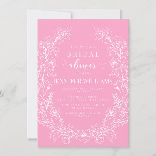 Heet roze bloemenkrans elegant boho vrijgezellenfe kaart (Voorkant)