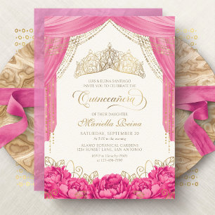 Heet Roze Bloemenkroon Tiara Meisjesachtige Quince Kaart