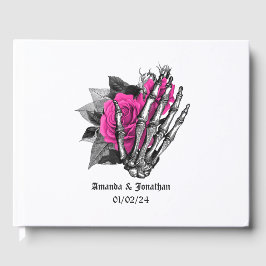 Heet-roze bloemgotische bruiloft gastenboek