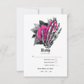 Heet-roze bloemgotische bruiloft RSVP kaartje (Voorkant)