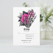 Heet-roze bloemgotische bruiloft RSVP kaartje (Staand voorkant)