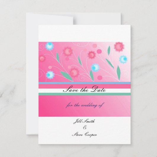 Heet roze bloemige bewaar de datum save the date (Voorkant)