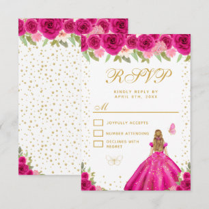 Heet Roze Bloemige Blonde Haar Prinses Sweet Sixte RSVP Kaartje