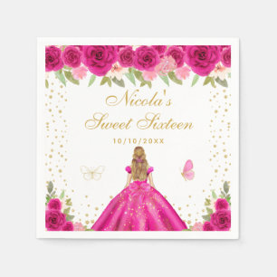 Heet Roze Bloemige Blonde Haar Prinses Sweet Sixte Servet