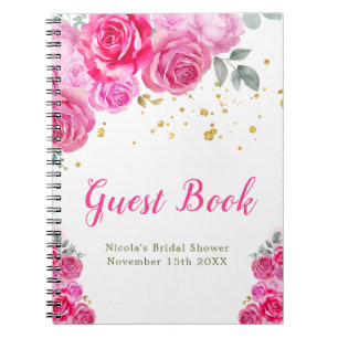 Heet Roze Bloemige Bruidsfeest Gastboek Notitieboek