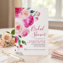 Heet Roze Bloemige Bruidsuitnodiging 