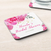 Heet Roze Bloemige Bruiloft Feest Bier Onderzetter (Linkerzijde)