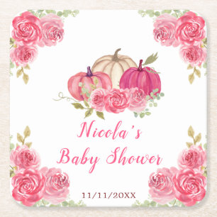 Heet Roze Bloemige Pompoenen Baby Shower Kartonnen Onderzetters